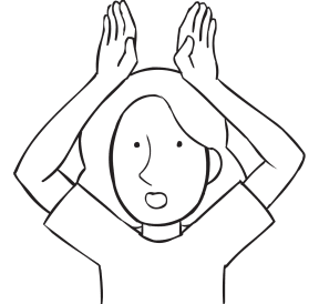 Person holding two hands above head as if they were rabbit ears, as played in Superiority game