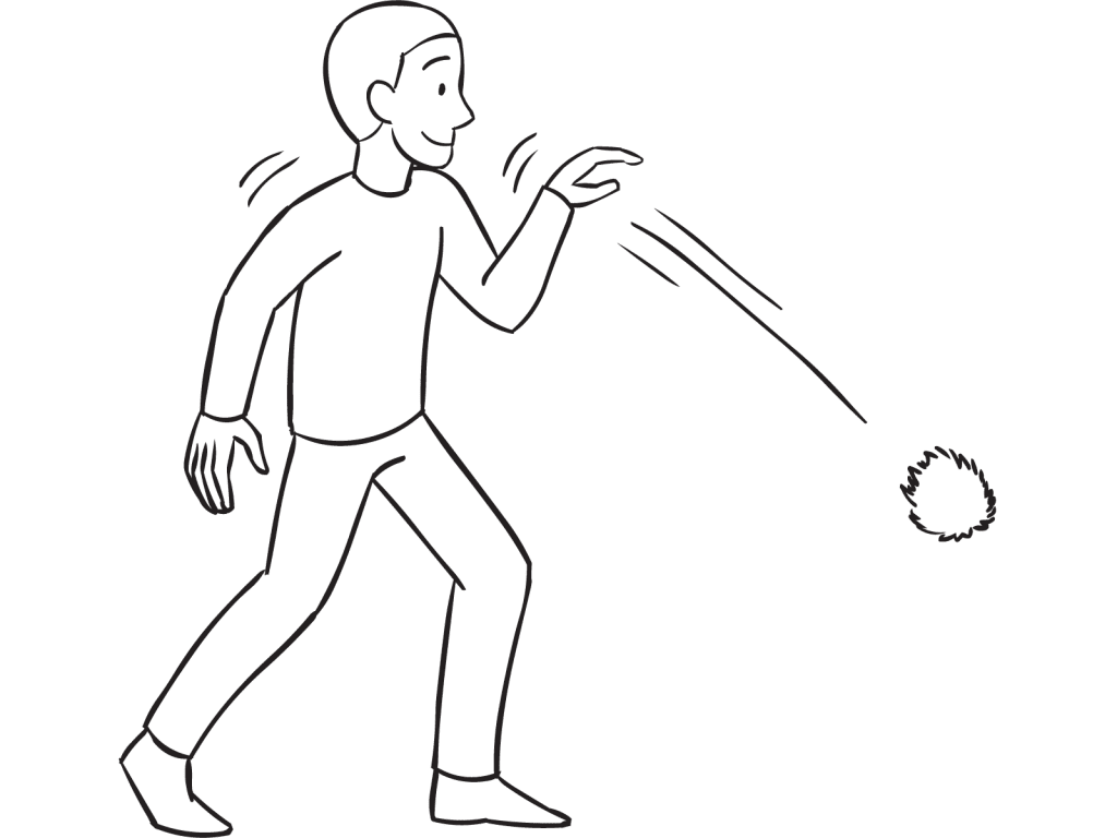 Man throwing ball downwards, as seen in tag & PE game called Monarch Tag