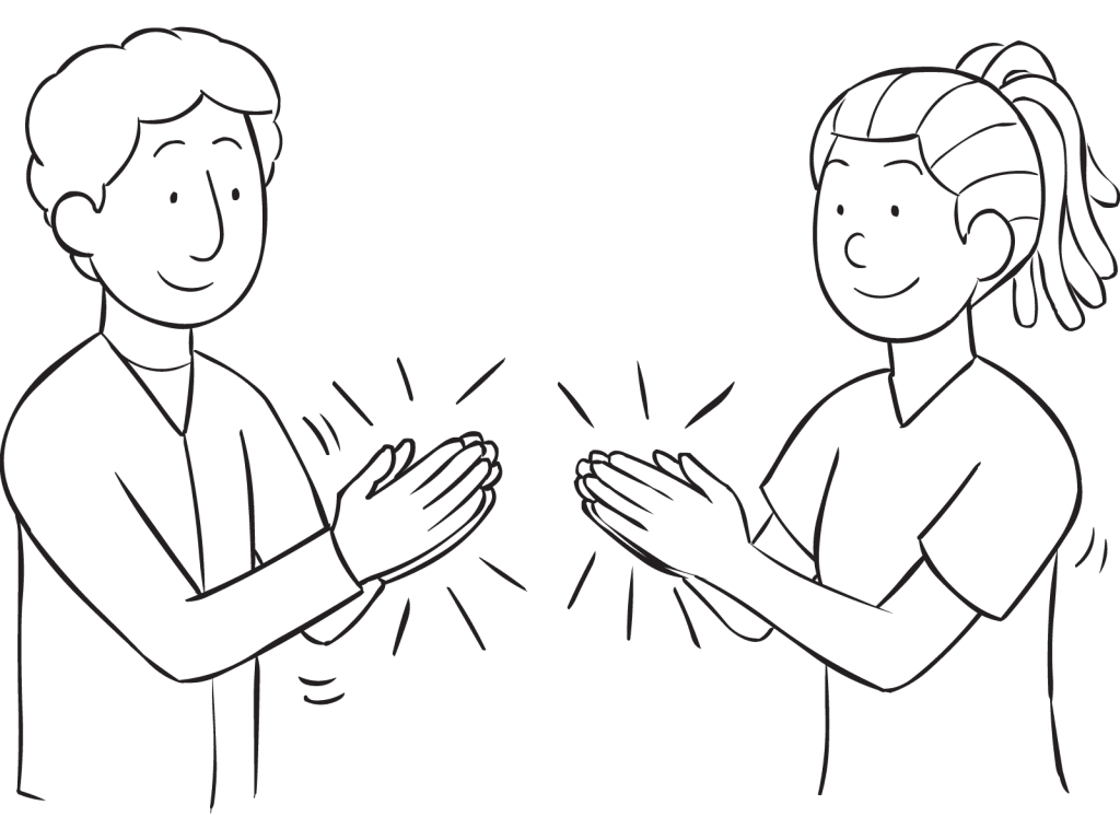 Two people clapping hands as part of Synchro Clap activity