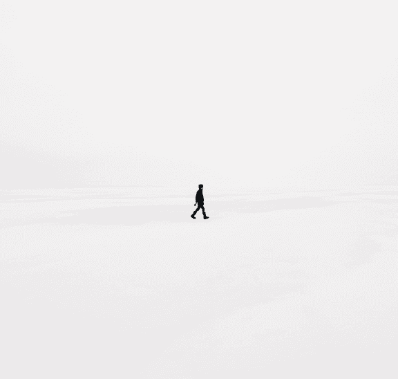 Isolated man on snow with curiosity deficit. Credit Emile Seguin