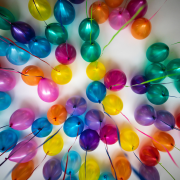 Helium balloons on ceiling casting mindfulness. Credit Edi Goldstein