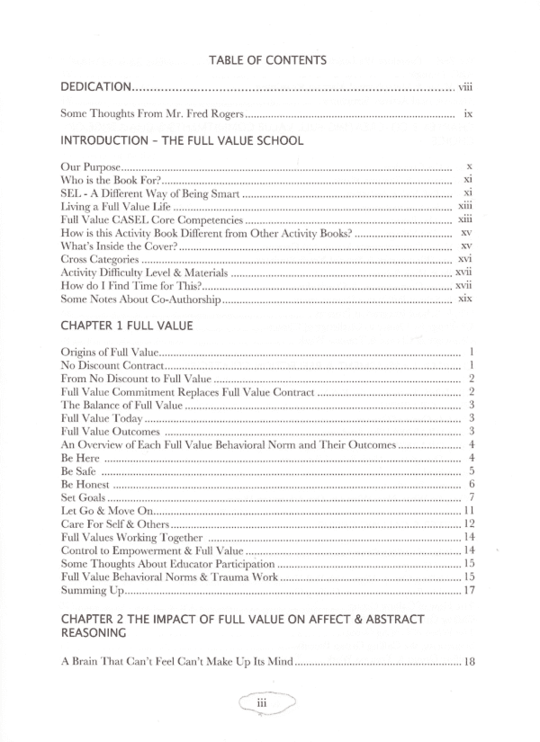 Full Value School Table of Contents page 1