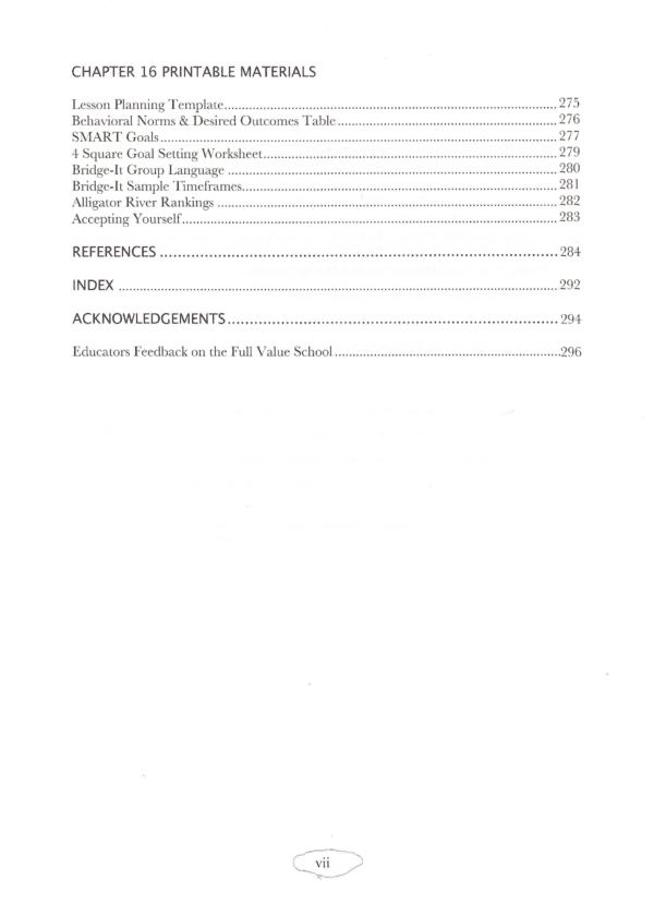 Full Value School Table of Contents page 5