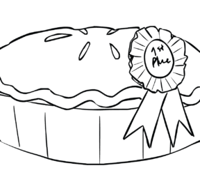 Baked pie with ribbon for winning County Fair pie bake competition