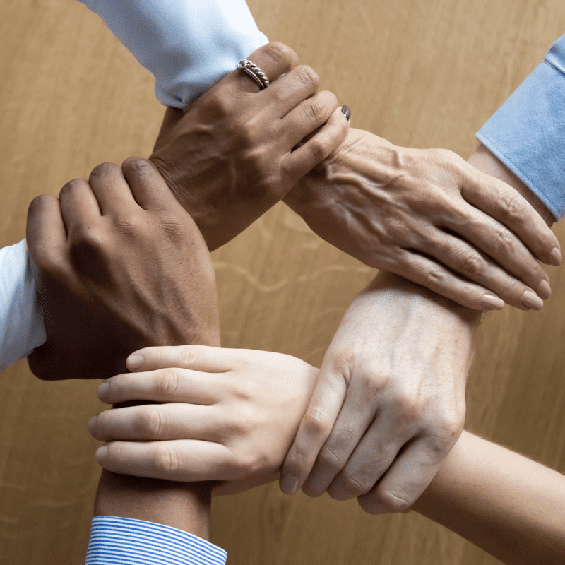 Community building with multi-racial interlocking of arms